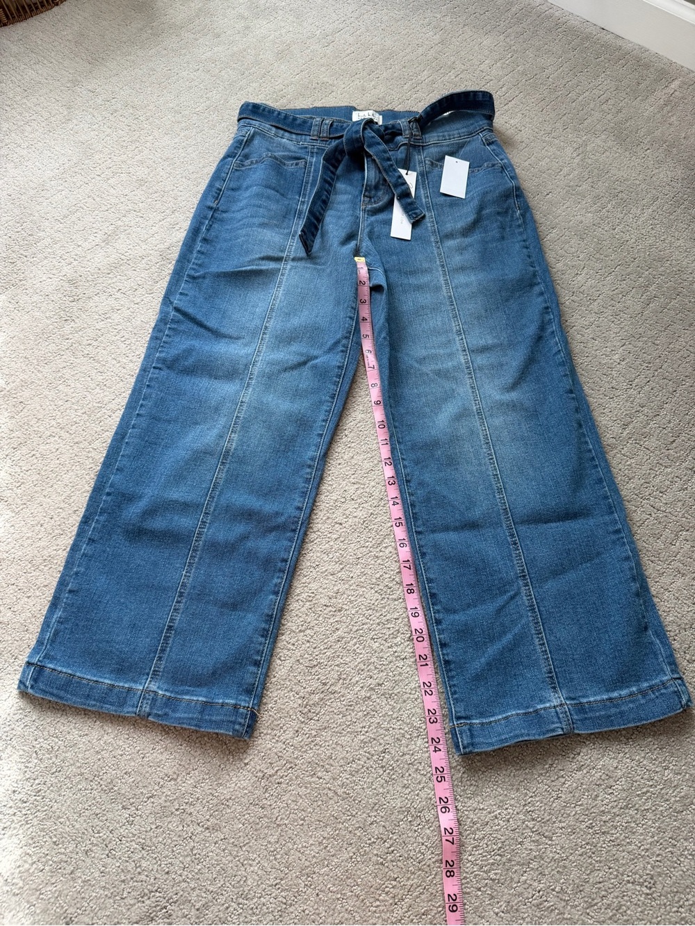 Nicole Miller Ankle Length or Petite Belted Stretch SOHO Wide Leg Jeans sz 8